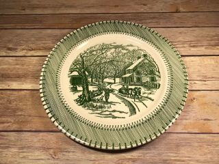 Vintage Country Life Currier And Ives Green Dinnerplate