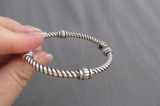 Vintage Brighton Silver Tone Twisted Rope Rhinestone Hinge Bangle Bracelet