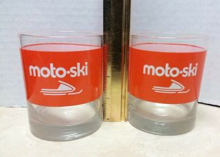 Set Of (2) Vintage Moto - Ski Snowmobile Cocktail Glasses Orange White Bombardier