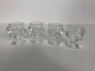 Set Of 4 Vintage Chicken Egg Cups Press Glass Clear Made In France Easter Farm