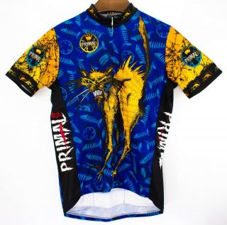 Primal Wear Vintage Mens Cycling Jersey Size Large Short Sleeve Angry Cat