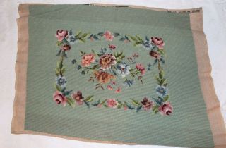 Vintage Floral Needlepoint Footstool Cover Top
