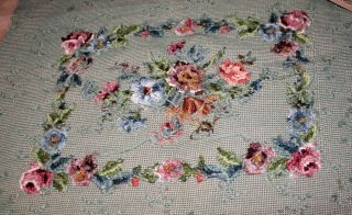 VINTAGE FLORAL NEEDLEPOINT FOOTSTOOL COVER TOP 2