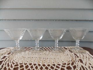 Set Of 4 Vintage Cambridge Clear Glass Caprice Low Dessert Glasses Cups 4 1/4 "