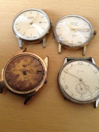 4 Vintage Gents Mechanical Wristwatches For Spares / Repair As Non Running.
