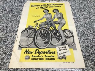 Vintage Departure Bicycle Brake Sign Advertising Poster Twin Girls