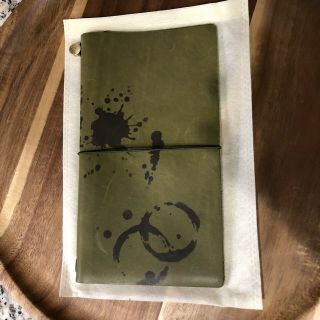 Asian Vintage Standard Travelers Notebook Olive Green Leather Distressed Planner