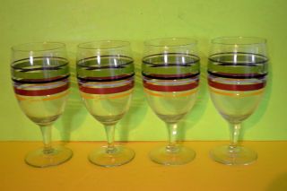 Vintage Libbey Fiesta Glasses - Goblet - Set Of Four 7.  5 " Tall X 3 " Dia.