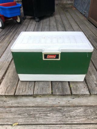 Vintage Coleman Cooler Ice Chest Green & White w/Handles 1979 2