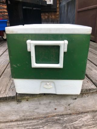 Vintage Coleman Cooler Ice Chest Green & White w/Handles 1979 3