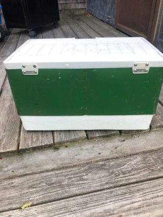 Vintage Coleman Cooler Ice Chest Green & White w/Handles 1979 5