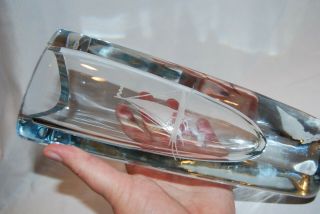 Vintage Mid Century Swedish Art Crystal Glass Strombergshyttan Etched Sailboat