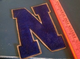 Vintage Blue Chenille 7.  5 Inch Letterman Jacket Patch Letter " N "