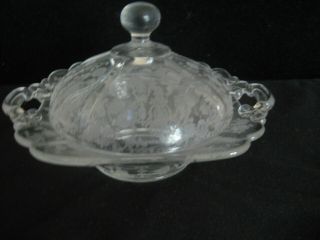 Vintage Cambridge Rose Point Crystal Etched Lidded Candy Bowl Condiments Nuts