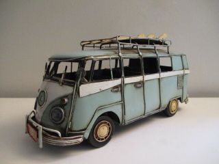Vintage Vw Volkswagen Van Bus Tin Metal With Surfboards Surf Culture Piece