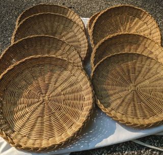 8 Vtg Wicker Rattan Bamboo Paper Plate Holders For 9 " Plates Camping Bbq Picnic
