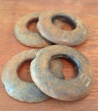 Vintage Cast Iron Round Set Of Quoits 5 3/4 " Marked A & B