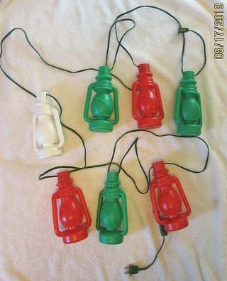 Vtg Noma String Light Set 7 Plastic Blow Mold Barn Lanterns Patio Party Rv Camp