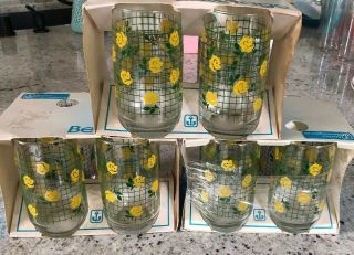 Vintage Yellow And Green Tumblers Glasses Three Boxes Of Four