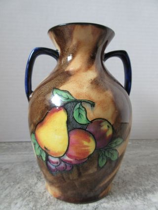 Old Vintage H&k Tunstall Luscious Hand Painted Handled Vase Fruit Pears 6 1/2 "