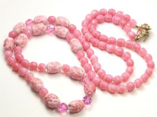 Vintage Judith Mccann Nyc 1959 Long Czech Pink Art Glass Bead Necklace 41 "
