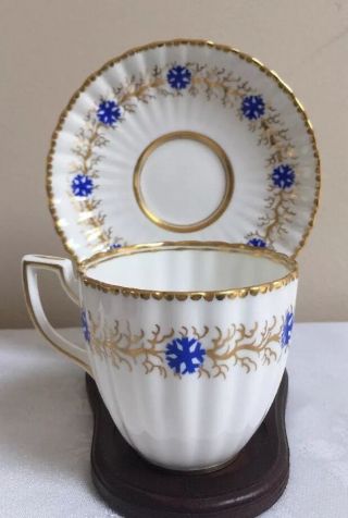 Vintage Royal Chelsea Blue Snowflake Gold Coral Porcelain China Tea Cup Saucer