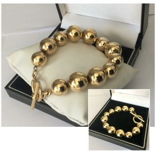 Vintage Jewellery Signed Monet Gold Plated Ball Link Bracelet Toggle Clasp