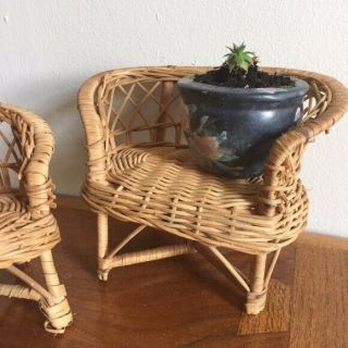VTG Wicker Rattan Chair Plant Stands Set of 2 2