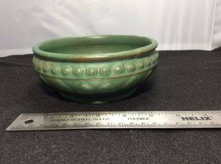 Vintage Weller Art Pottery Orris Green Bowl Or Planter,  Beaded W/ Lotus Leaves