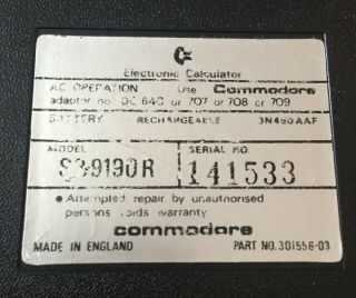 COMMODORE SR - 9190R Vintage Calculator - - AS - IS - Made in England 3