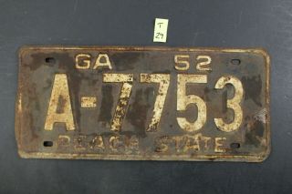 Vintage 1952 Georgia License Plate A - 7753 Peach State (t - 29