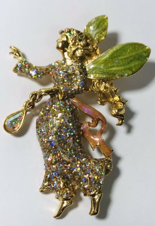 Vintage Estate Kirks Folly Glitter Fairy Ab Crystal Rhinestone Signed Brooch Pin