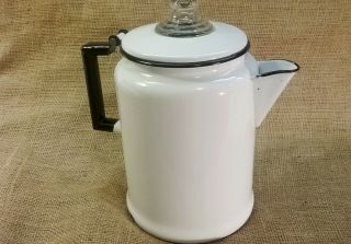 Vintage White/black Enamelware Coffee Pot Percolator Complete