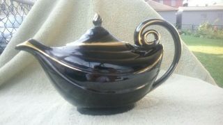 Vintage Hall China Aladdin Teapot Black With Gold Made Usa 6 Cups