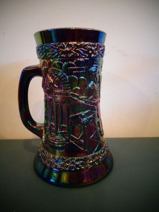 Vintage Fenton Blue Iridescent Carnival Glass Stein Mug W/ Sticker