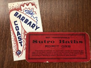 San Francisco - Vintage Souvenirs Sutro Baths Ticket & Pass To The Barbary Coast