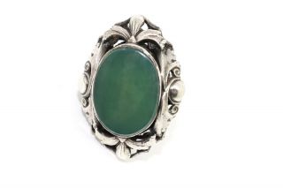 A Large Vintage Arts & Crafts Style Sterling Silver 925 Agate Statement Ring