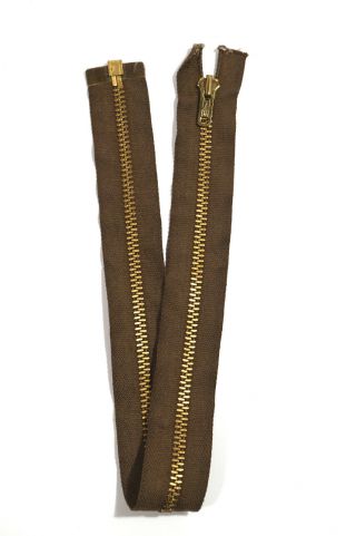 Vintage Talon Brass Metal Separating Zipper 19 " Long - - Brown,  Heavy Duty