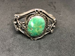 Vintage Sterling Silver Cuff Bracelet With Turquoise