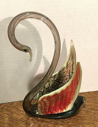 Vintage Hand Blown Murano Art Glass Swan With Unique Wings