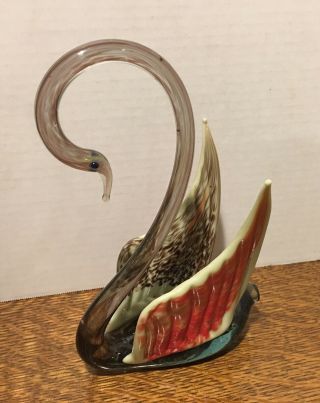Vintage Hand Blown Murano Art Glass Swan with Unique Wings 4