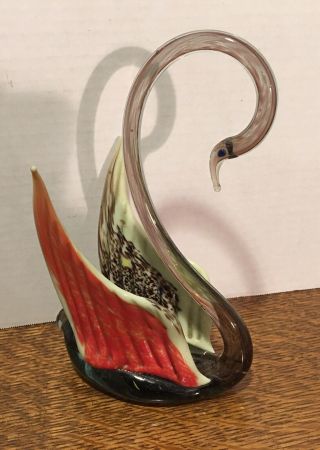 Vintage Hand Blown Murano Art Glass Swan with Unique Wings 6