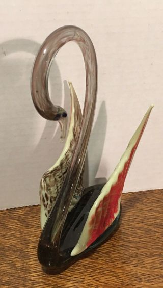 Vintage Hand Blown Murano Art Glass Swan with Unique Wings 7