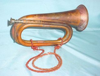 Vintage 11 " Copper & Brass Bugle Charge Horn Military Boy Scout Re - Enactment