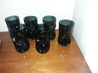 Set Of Six Vintage Pinched 6 Inch Tumblers,  Smoke Color
