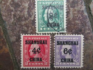 Vintage 1,  2,  & 3 Cents U S Postage Stamps; Cancelled Shanghai China