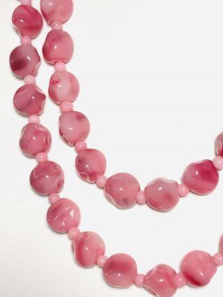Fantastic Vintage Pink Swirl All Glass Necklace; Absolutely Stunning Color