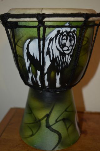 White Tiger Hand Painted Ethnic Percussion 8” Djembe Bongo Hand Drum Vtg 80s 90s