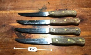 Set Of 4 Vintage Tramontina Inox Stainless Brazil Hardwood Handle Steak Knives