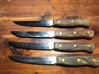 Set Of 4 Vintage TRAMONTINA Inox Stainless Brazil Hardwood Handle Steak Knives 2